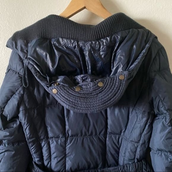 ADD DOWN Size 4 Navy Blue Puffer Belted Coat Detachable Snap Button Hood - Picture 14 of 16